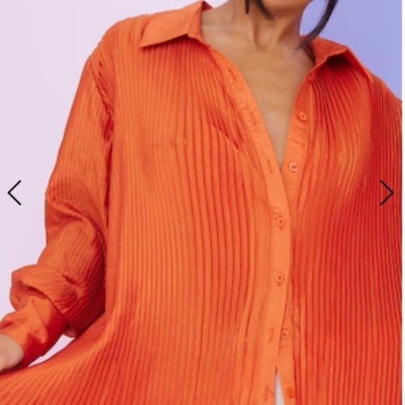 PLT Orange Chiffon Pleated Oversized Cuff Shirt UK 10 US 6 NEW - Picture 2 of 10